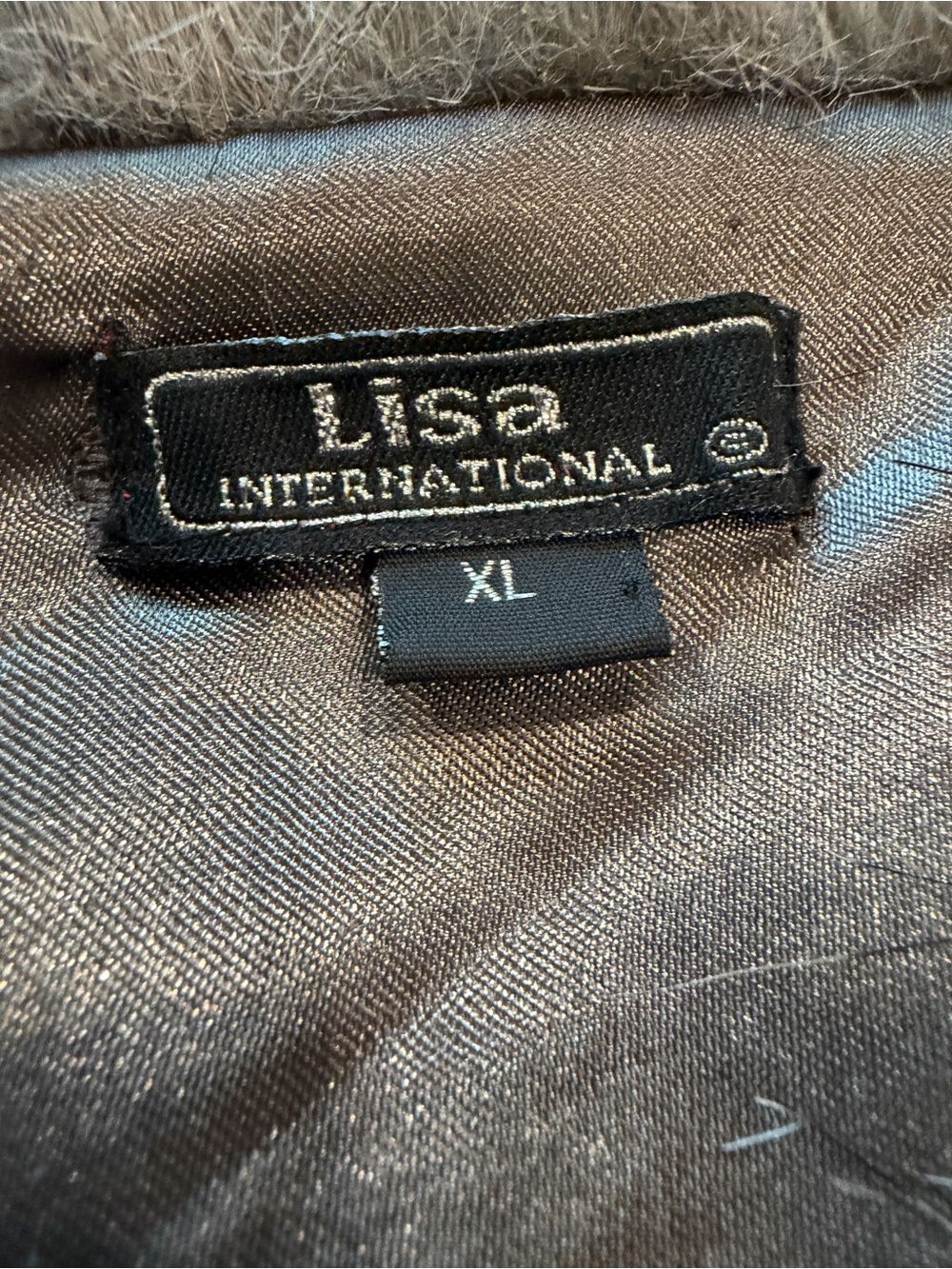 Lisa International Faux Fur Trim Knit Sweater Jacket Y2K Retro Brown Gray XL - Picture 8 of 10